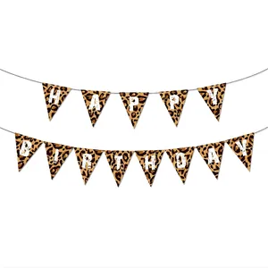 Leopard print Happy Birthday bunting banner with animal pattern triangular flags