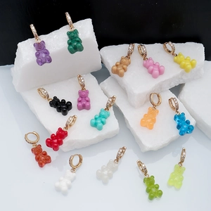 Gummy Bear Hoop Earrings Colorful Resin Animal Pendants Gold Plated Copper Micro Pave Zirconia For Women Teens