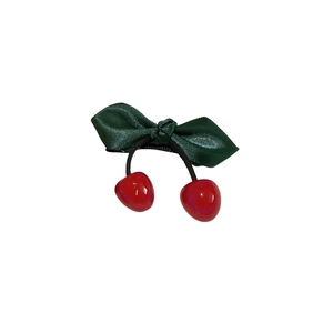 Pince à cheveux cerise avec nœud en ruban vert et breloques en résine rouge poli