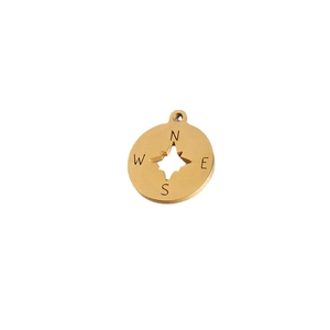Polished gold stainless steel hollow compass pendant with engraved N E S W direction letters