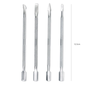 4-piece stainless steel nail cuticle pusher set with non-slip handles and dual heads