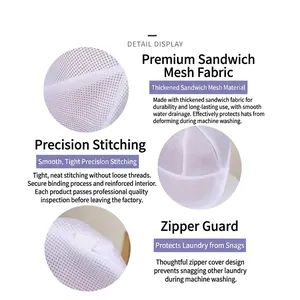 Thick sandwich mesh laundry bag for hats with zipper protection for machine washing