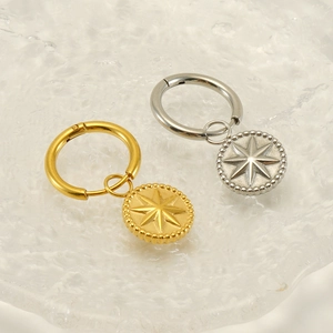 Fashion stainless steel hoop earrings with sunburst turquoise pendants in gold and silver
