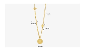 Detail of 18k gold plated necklace with portrait coin pendant and toggle clasp