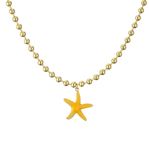 Marine style 18k gold plated ball chain necklace with a yellow starfish pendant charm