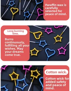 Detailed view of star and heart birthday candles with cotton wick and gold metallic finish