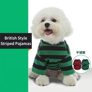 Striped Dog Pajamas Jumpsuit Soft Knitted Four Legged Sleepwear Home Apparel For Small Dogs