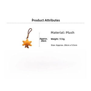 Detailed plush star charm showing 28cm size dimensions and yellow material quality