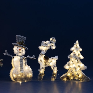 Christmas Lighted Decoration Flocked Iron Reindeer Snowman Tree Warm LED Ornament Home Garden Yard Festive Decor