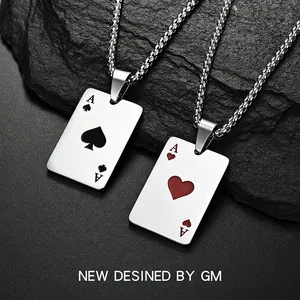 Poker Ace Of Spades Heart Card Pendant Necklace Stainless Steel Hip Hop Punk Jewelry For Men Women Couples Creative Polished