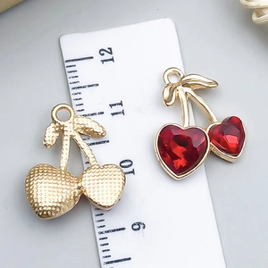 Detailed size view of red crystal cherry alloy charms for jewelry making DIY
