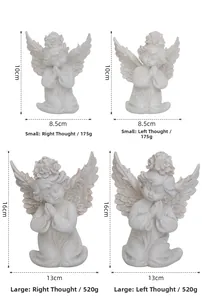 Detailed size comparison chart for resin angel sculptures in various poses and dimensions