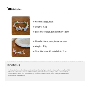 Size details of the colorful resin butterfly flower necklace and pearl bracelet set