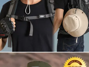 Détail du chapeau de soleil imperméable à large bord avec cordon réglable pour la pêche