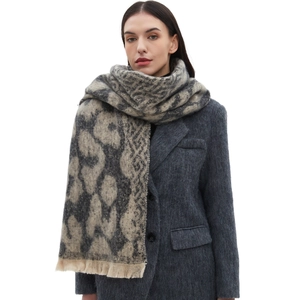 Fashion Women Leopard Print Jacquard Scarf With Tassel Winter Warm Long Shawl Soft Polyester Animal Pattern Wrap Neck Warmer