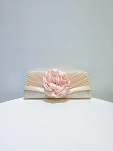 Elegant pleated evening clutch bag with large fabric flower accent for party wedding banquets.