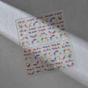 Macro detail of 5D embossed flower nail art stickers with 3D floral textures FEB-923