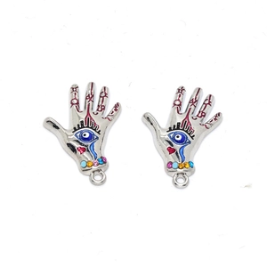 Detailed Hamsa Hand pendants with blue Evil Eye and colorful rhinestones for DIY jewelry