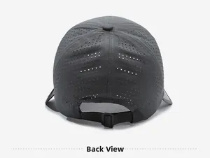 Vue arrière de la casquette grise avec trous de ventilation laser et sangle réglable