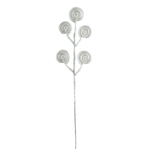 Close-up of white glittery spiral disc branches for Christmas and wedding decorations