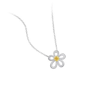 S925 sterling silver sunflower necklace with yellow cushion cut stone and petal details