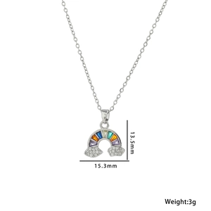 Rainbow cloud pendant necklace with colorful stones and sparkling crystals on silver chain