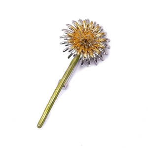 Minimalist dandelion brooch pin in gold and silver finish with metallic texture