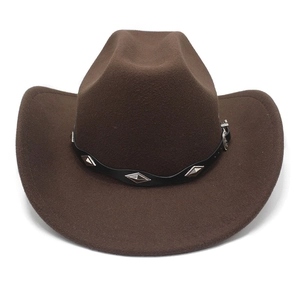 Classic dark brown wide-brim wool fedora with studded leather band for men