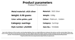 Specifications of S925 silver crown earrings weighing 0.98g in platinum and gold colors