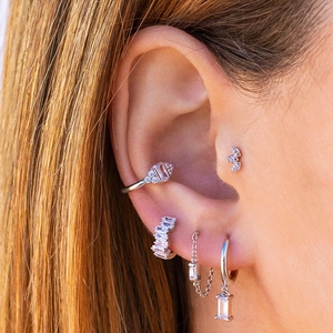 Elegant 18k gold plated copper ear cuff set with sparkling zircon and chain earrings