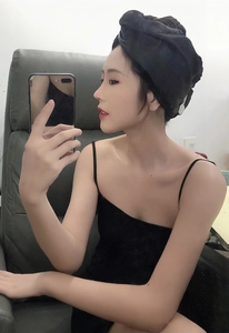 Elastic black satin hair towel wrap for long hair absorbent microfiber drying cap detail