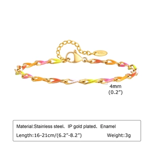 Colorful enamel 18K gold plated stainless steel twisted oval link bracelet for women