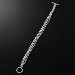 Hip hop style double layer silver titanium steel bracelet with OT toggle clasp design