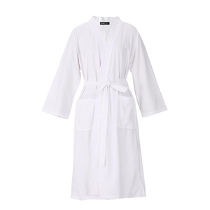 White waffle weave bathrobe for men and women with adjustable belt and deep pockets