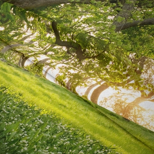 Detailed macro view of high-definition digital printed fabric with forest landscape texture