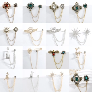 Vintage Chain Brooch Alloy Rhinestone Faux Artificial Pearl Lapel Pin For Suit Tuxedo Wedding Party Baroque Elegant Unisex