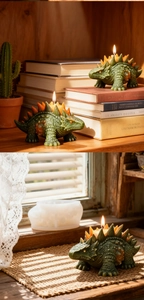 Detailed view of green ankylosaurus silicone candle mold with 3D embossed texture