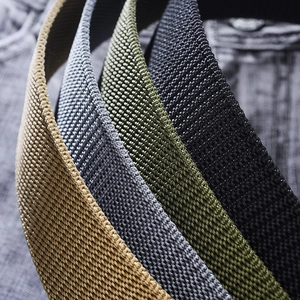 Outdoor tactical nylon belt with plastic buckle in khaki, gray, army green, and black