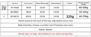 Tabla de tallas para conjunto de bikini de mezclilla con medidas para las tallas S, M y L