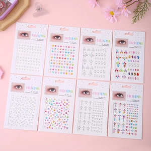 Detailed set of 8 packs variety face gems stickers with colorful stars and moon shapes