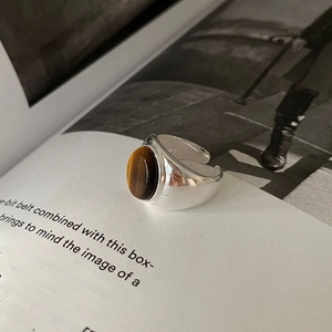Vintage 925 sterling silver tiger eye stone ring with adjustable open band design