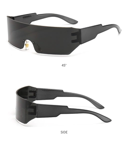 Detailed 45-degree and side view of black wrap-around UV400 outdoor sports sunglasses