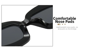 Detail of comfortable integrated nose pads on black square large frame sunglasses
