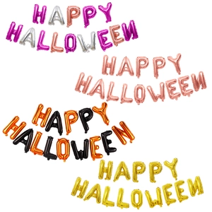 Set of Happy Halloween foil balloons in gold, rose gold, and orange-black colors