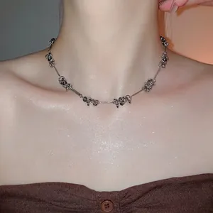 Silver beaded tassel necklace with metallic splicing for women in minimalist style