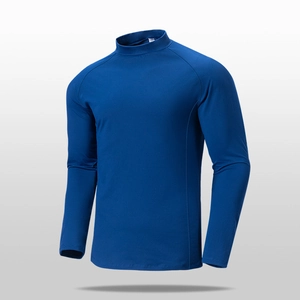 T-shirt de compression sport bleu foncé à col montant et manches longues pour hommes