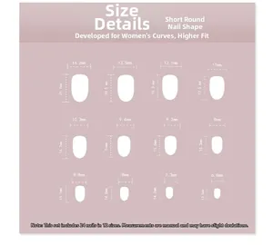 Tableau des tailles pour faux ongles courts et ronds avec 12 tailles et mesures précises