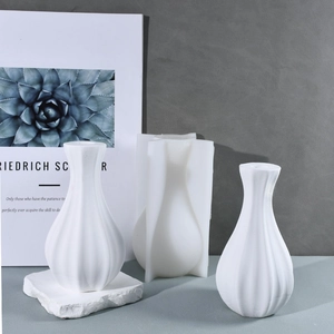 Minimalist Nordic style striped vase silicone mold and elegant white gypsum finished vase