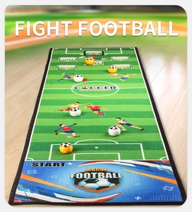 Detail of football game mat showing score zones and miniature balls on green felt