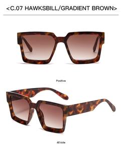 Front and 45-degree views of square tortoiseshell sunglasses with gradient brown lenses